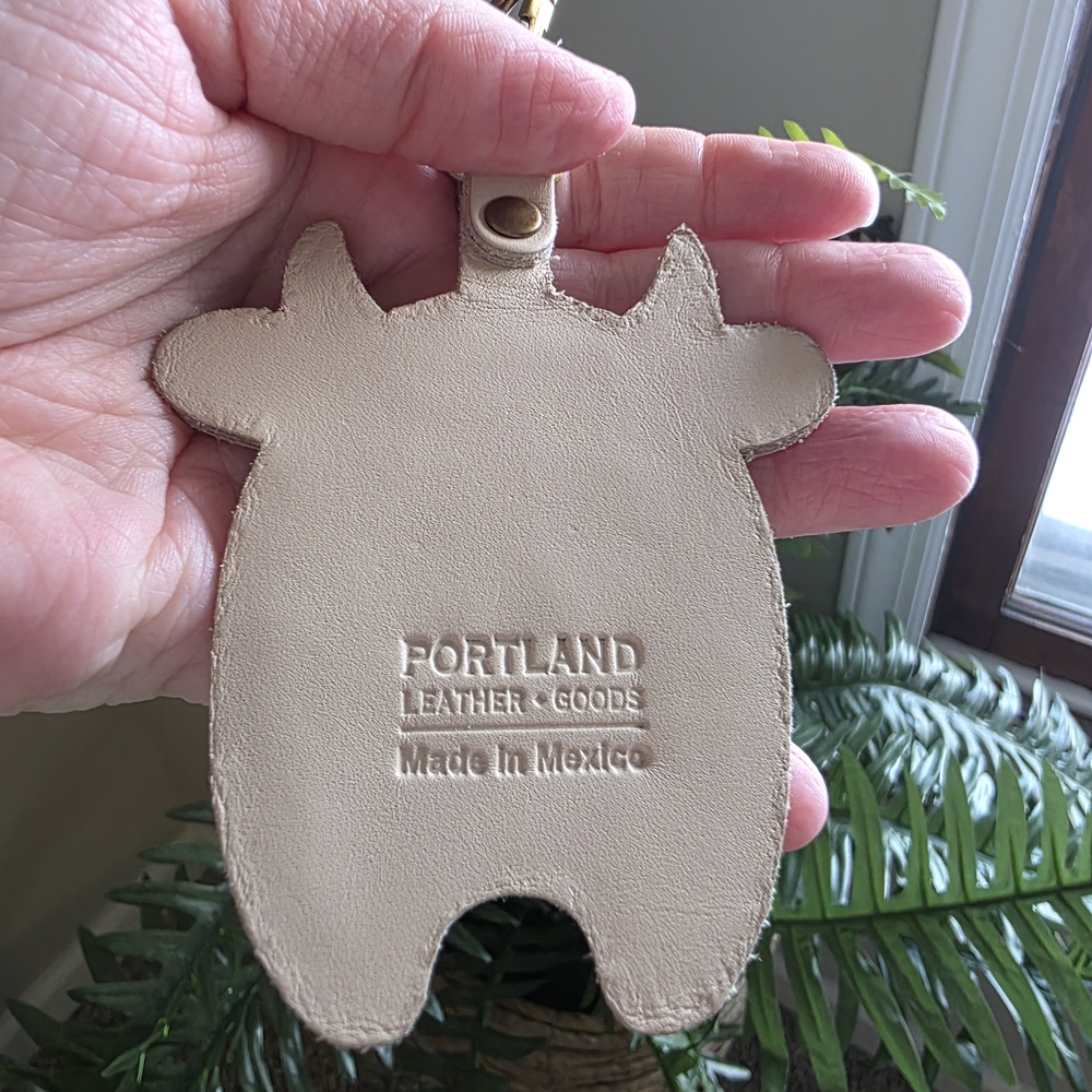 Portland Leather Cow-Shaped Bag Charm in Tan and Black - Picture 3 of 5